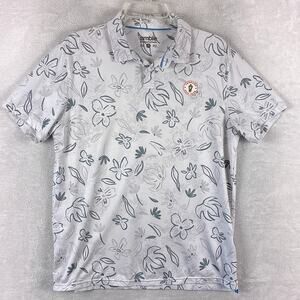 Amble Polo Shirt Mens M Viewpoint White Floral Leaf AOP Performance Preppy Golf